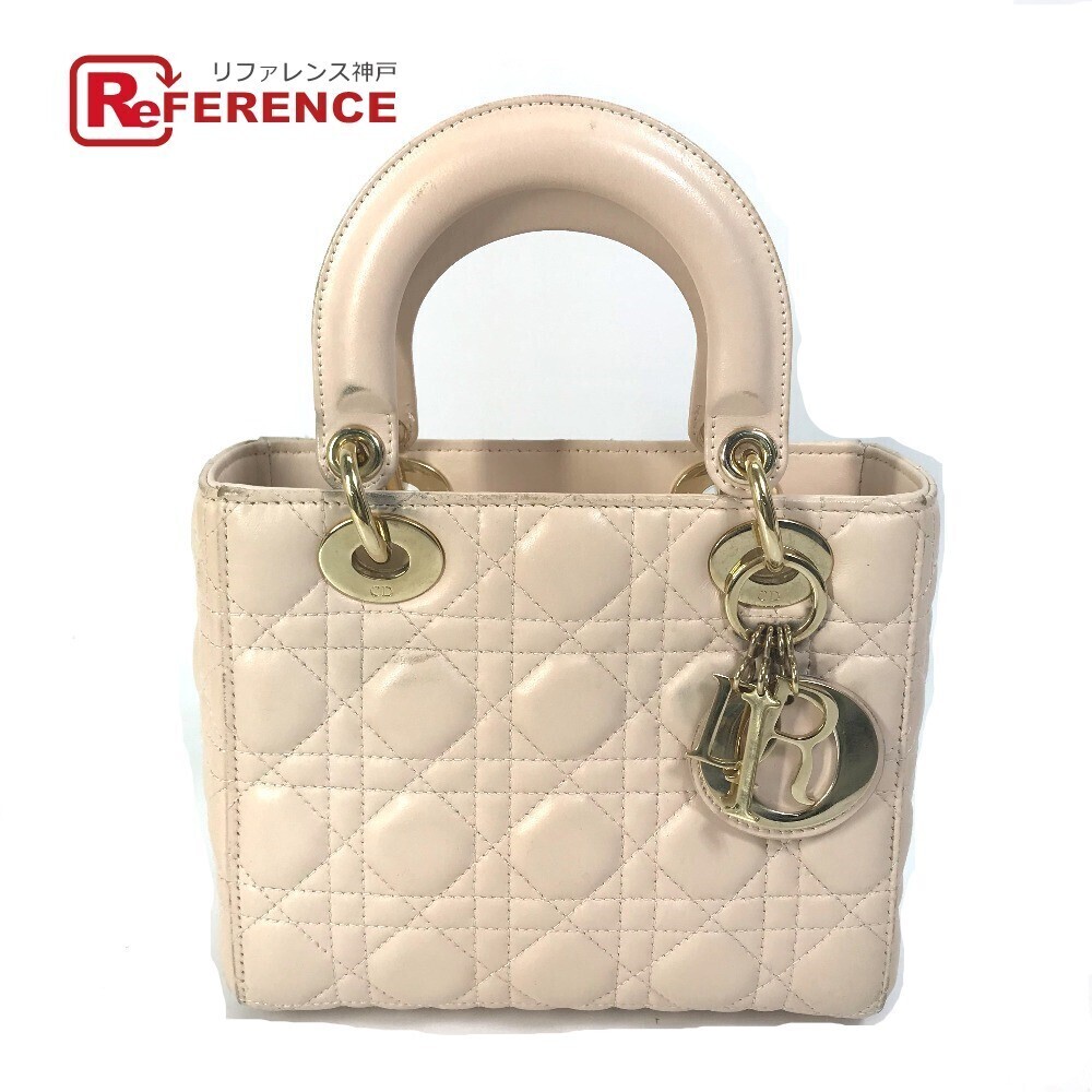 Dior Lady Shoulder Bag Crossbody Handbag Leather Pink Beige